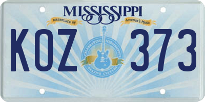 MS license plate KOZ373