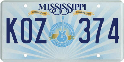MS license plate KOZ374