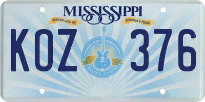 MS license plate KOZ376