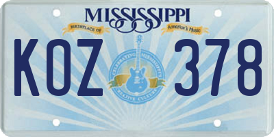 MS license plate KOZ378