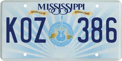 MS license plate KOZ386