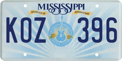 MS license plate KOZ396
