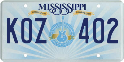 MS license plate KOZ402