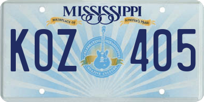MS license plate KOZ405