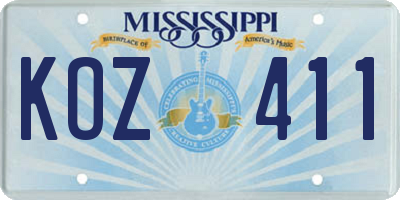 MS license plate KOZ411