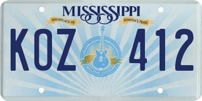 MS license plate KOZ412
