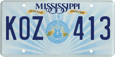 MS license plate KOZ413