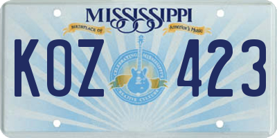 MS license plate KOZ423