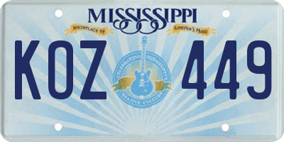 MS license plate KOZ449