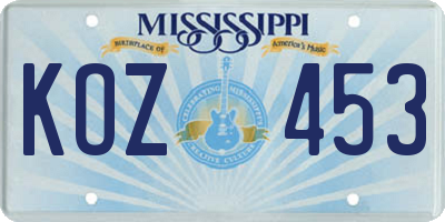 MS license plate KOZ453
