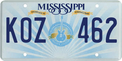 MS license plate KOZ462