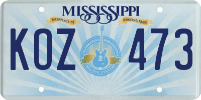 MS license plate KOZ473