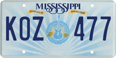 MS license plate KOZ477