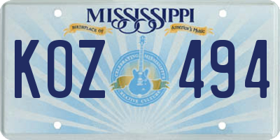 MS license plate KOZ494