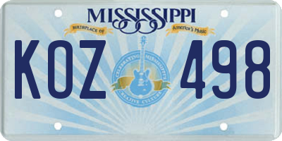 MS license plate KOZ498