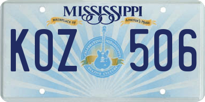 MS license plate KOZ506