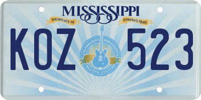 MS license plate KOZ523