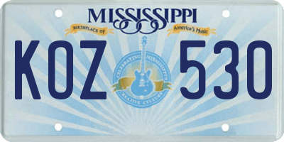 MS license plate KOZ530