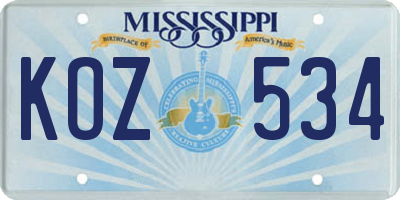 MS license plate KOZ534