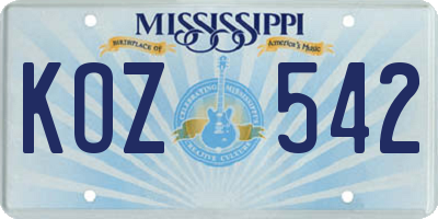 MS license plate KOZ542