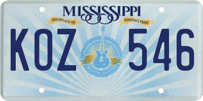 MS license plate KOZ546