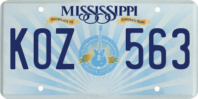 MS license plate KOZ563