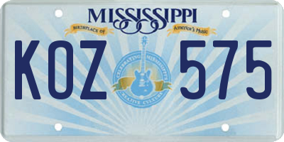 MS license plate KOZ575