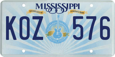 MS license plate KOZ576