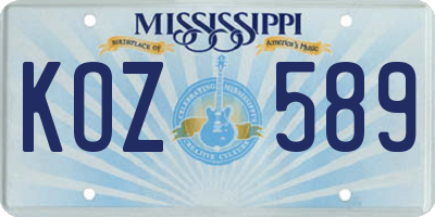 MS license plate KOZ589