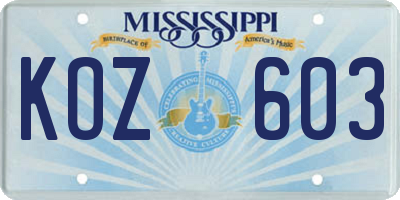 MS license plate KOZ603