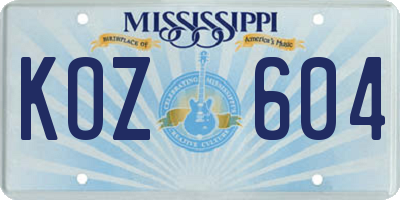 MS license plate KOZ604