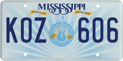 MS license plate KOZ606