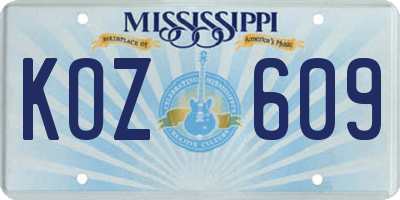 MS license plate KOZ609