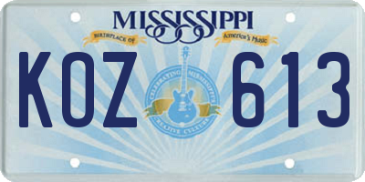 MS license plate KOZ613