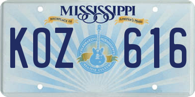 MS license plate KOZ616
