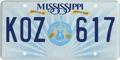 MS license plate KOZ617
