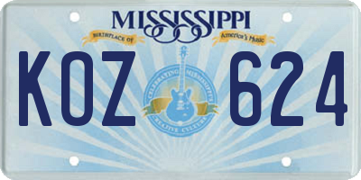 MS license plate KOZ624
