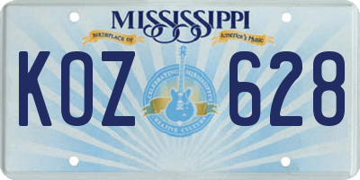 MS license plate KOZ628