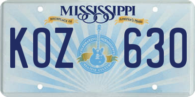 MS license plate KOZ630