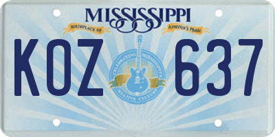 MS license plate KOZ637