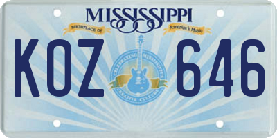 MS license plate KOZ646
