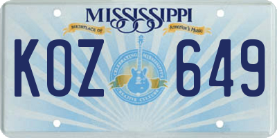 MS license plate KOZ649