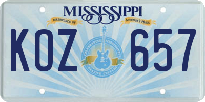 MS license plate KOZ657