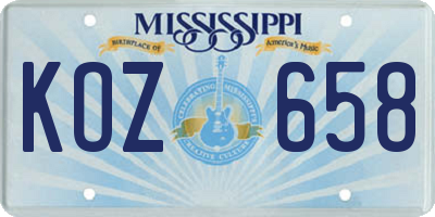 MS license plate KOZ658
