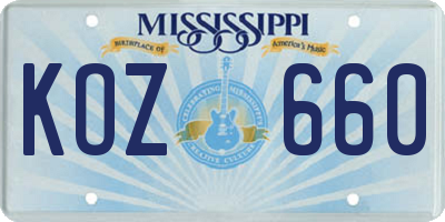 MS license plate KOZ660