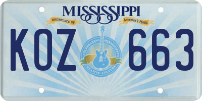 MS license plate KOZ663