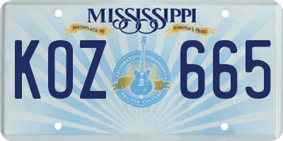 MS license plate KOZ665