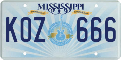 MS license plate KOZ666