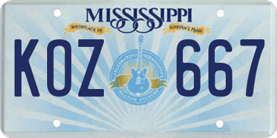 MS license plate KOZ667