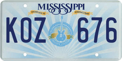 MS license plate KOZ676